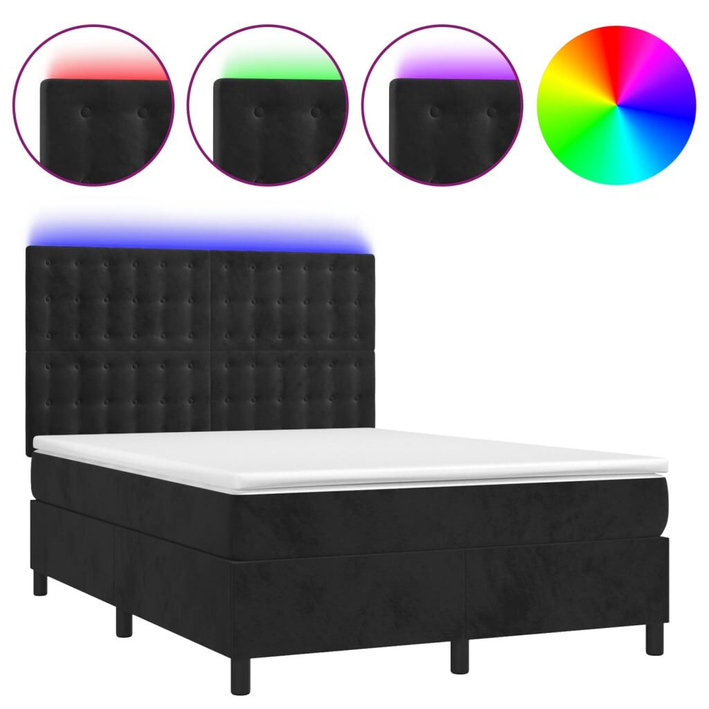 vidaXL Cama box spring c/ colchão/LED 140x200 cm veludo preto