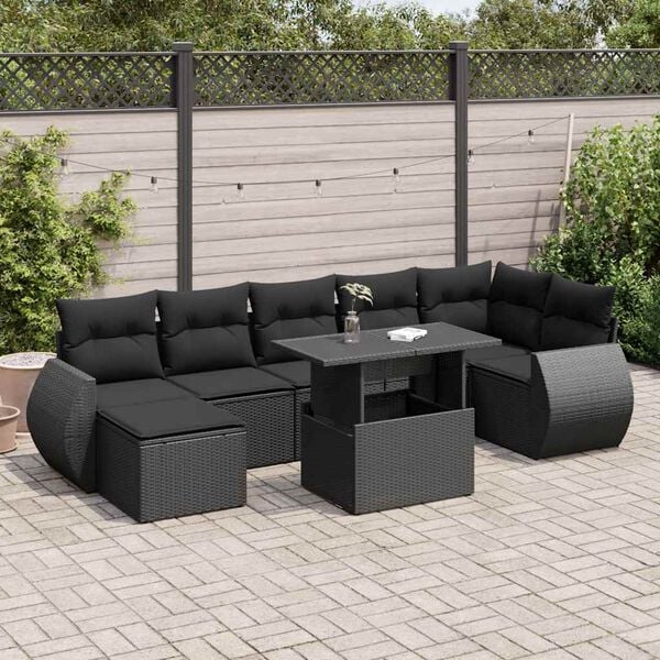 vidaXL 8 pcs conjunto sof&aacute;s de jardim com almofad&otilde;es vime PE preto