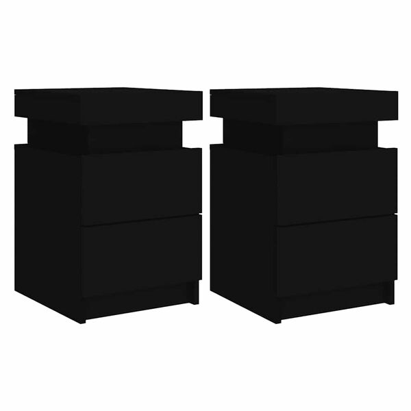 vidaXL Mesas de cabeceira com luzes LED 2 pcs 35x39x55 cm preto