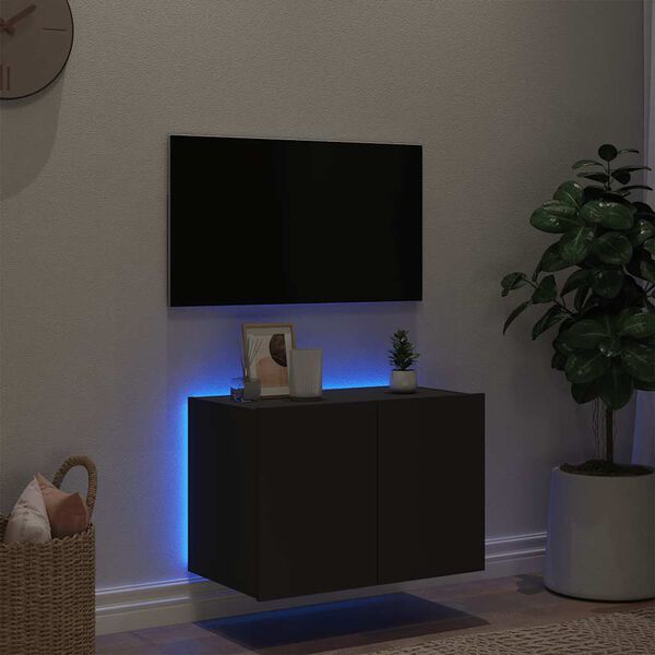 vidaXL M&oacute;vel de parede para TV com luzes LED 60x35x41 cm preto