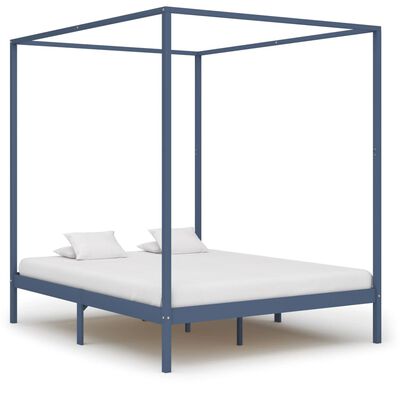 vidaXL Estrutura de cama com toldo 180x200 cm pinho maciço cinzento