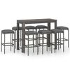 vidaXL 9 pcs conjunto de bar p/ jardim c/ almofad&otilde;es vime PE cinzento