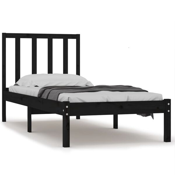 vidaXL Estrutura de cama pequena solteiro 75x190 cm pinho maci&ccedil;o preto