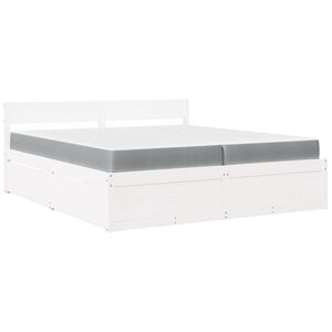 vidaXL Cama com gavetas e colch&atilde;o 200x200 cm pinho maci&ccedil;o branco
