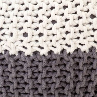 vidaXL Pufe tricotado à mão 50x35 cm algodão antracite e branco