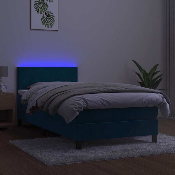vidaXL Cama box spring c/ colch&atilde;o/LED 80x200 cm veludo azul-escuro