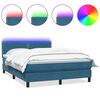 vidaXL Cama box spring c/ colch&atilde;o e LED 160x210 cm veludo azul escuro