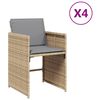vidaXL Cadeiras de jardim com almofad&otilde;es 4 pcs vime PE bege misturado