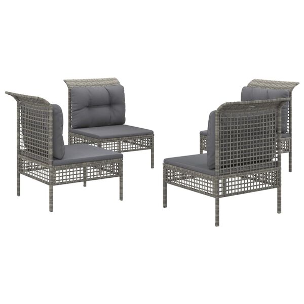 vidaXL 4 pcs conjunto lounge de jardim c/ almofadões vime PE cinzento