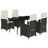 vidaXL 5 pcs conjunto de jantar p/ jardim c/ almofad&otilde;es vime PE preto