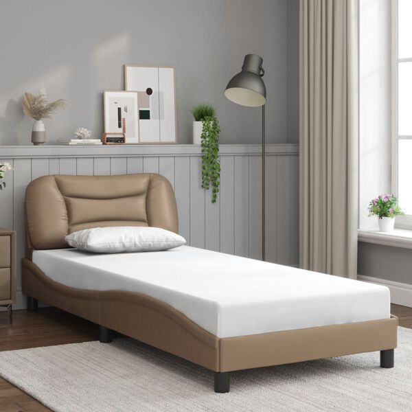 vidaXL Estrutura de cama sem colch&atilde;o Hvar 90x200 cm couro artificial cappuccino