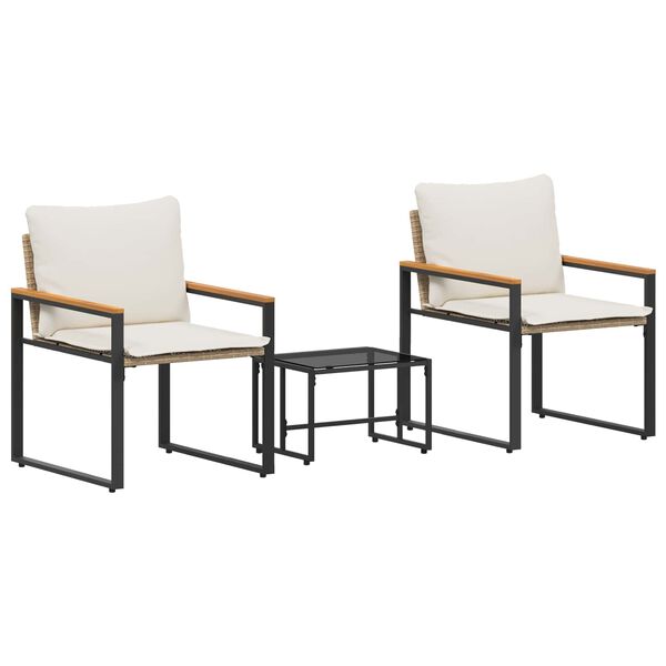 vidaXL Conjuntos de m&oacute;veis com almofada 3 pcs Bege e Branco Creme Vime