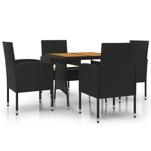 vidaXL 5 pcs conjunto de jantar para jardim vime PE preto