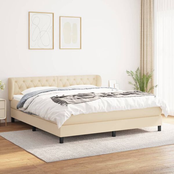 vidaXL Cama com molas/colch&atilde;o 160x200 cm tecido cor creme
