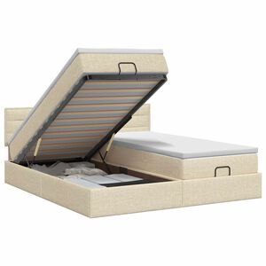 vidaXL Cama ottoman com colch&atilde;o com cabeceira 2 unid. Creme Tecido