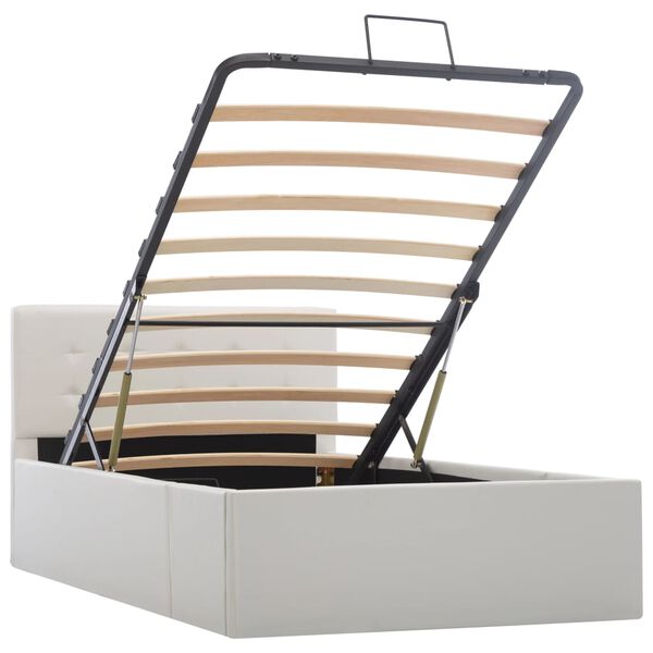 vidaXL Cama hidr&aacute;ulica c/ arruma&ccedil;&atilde;o 90x200cm couro artificial branco