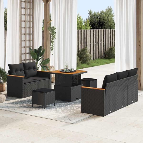 vidaXL Conjunto de Sof&aacute; de Jardim 8 pcs Preto vime PE
