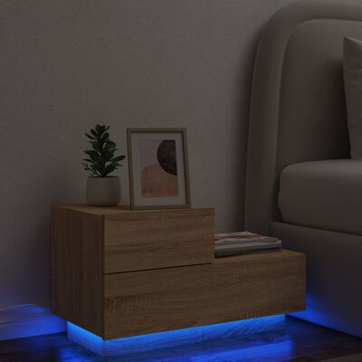vidaXL Mesa de cabeceira com luzes LED 70x36x40,5 cm carvalho sonoma