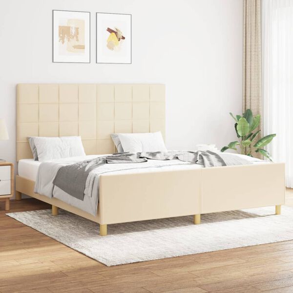 vidaXL Estrutura de cama sem colch&atilde;o 160x200 cm tecido cor creme