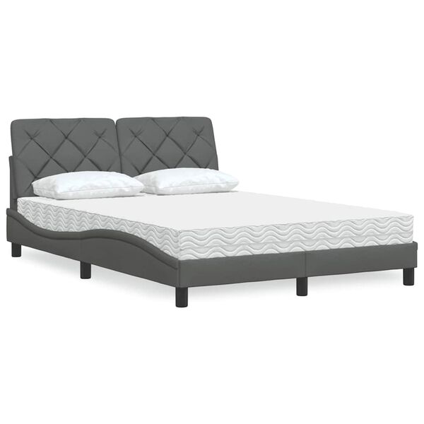 vidaXL Cama com colch&atilde;o 120x200 cm tecido cinzento-escuro