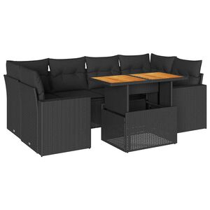 vidaXL 7 pcs conjunto de sof&aacute;s p/ jardim c/ almofad&otilde;es vime PE preto