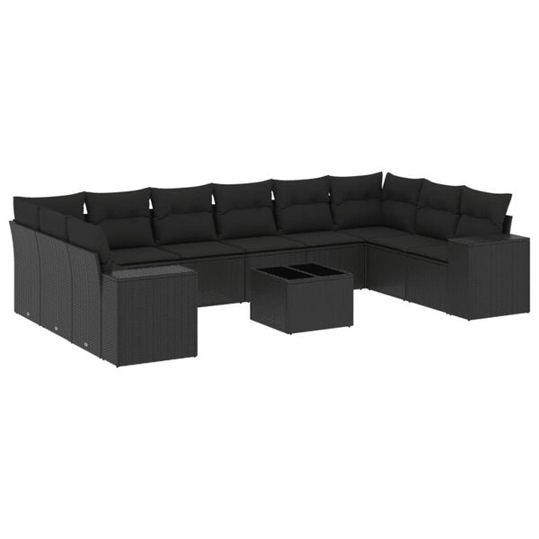 vidaXL 11 pcs conjunto sof&aacute;s de jardim c/ almofad&otilde;es vime PE preto