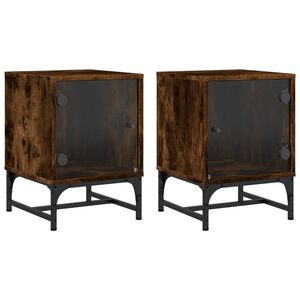 vidaXL Mesa cabeceira c/ portas vidro 2 pcs 35x37x50cm carvalho fumado