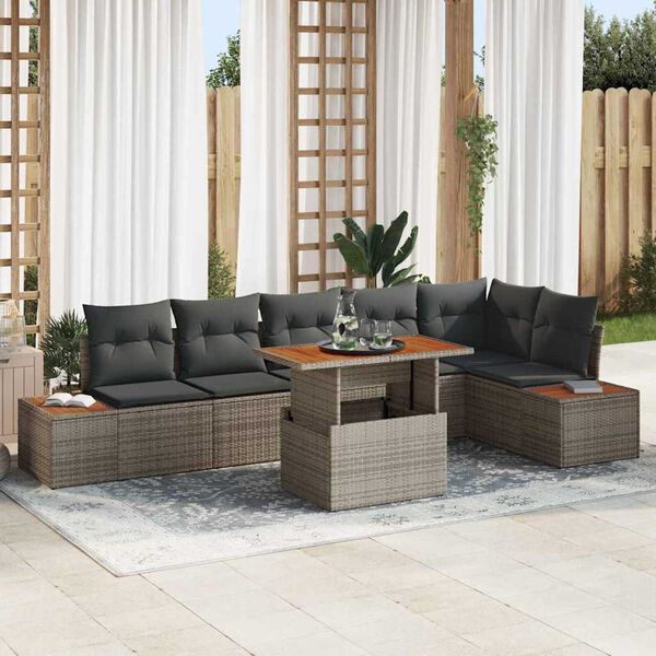 vidaXL Conjunto de Sof&aacute; de Jardim 7 pcs Cinzeto Rattan Sint&eacute;tico