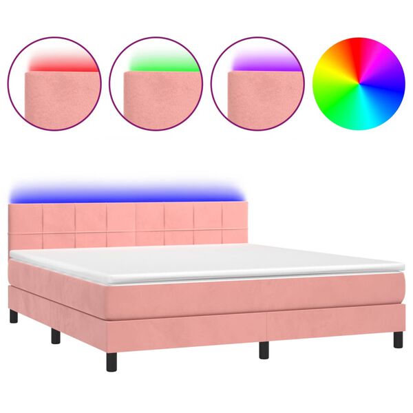 vidaXL Cama box spring c/ colch&atilde;o/LED 160x200 cm veludo rosa