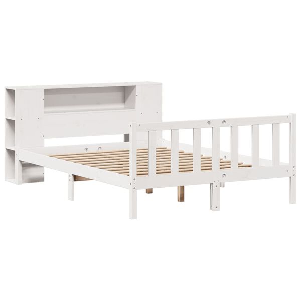vidaXL Cama com estante sem colchão 120x190 cm pinho maciço branco