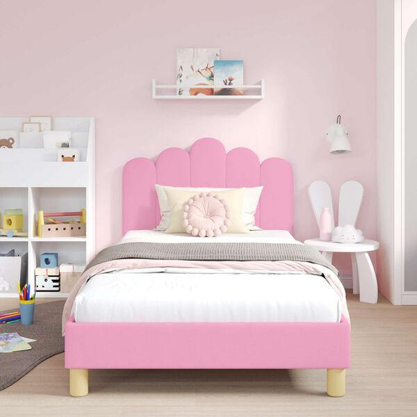 vidaXL Estrutura de Cama Infantil com Cabeceira Rosa 90 x 200 cm