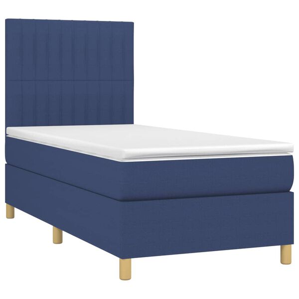 vidaXL Cama box spring c/ colch&atilde;o e LED 90x190 cm tecido azul