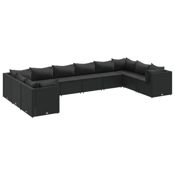 vidaXL 10 pcs conjunto lounge de jardim c/ almofadões vime PE preto