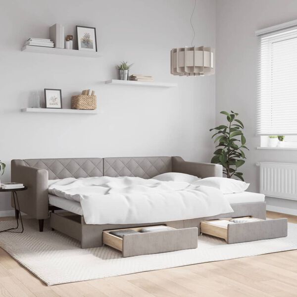 vidaXL Sof&aacute;-cama c/ gavet&atilde;o/gavetas 90x200 cm tecido cinza-acastanhado