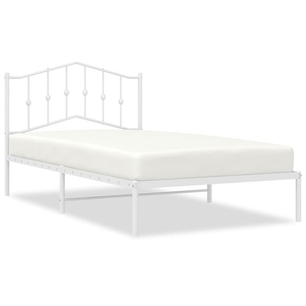 vidaXL Estrutura de cama em metal com cabeceira 107x203 cm branco