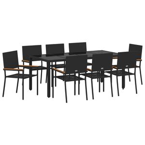 vidaXL Conjunto de Jantar para Jardim 9 pcs Preto vime PE