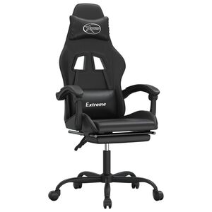 vidaXL Cadeira gaming girat&oacute;ria c/ apoio p&eacute;s couro artificial preto