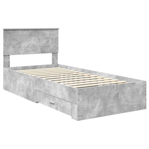 vidaXL Estrutura da Cama com gaveta Cinza Concreto e Prata 75 x 190 cm