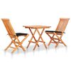 vidaXL Conjunto bistrô c/ almofadões pretos 3 pcs teca maciça