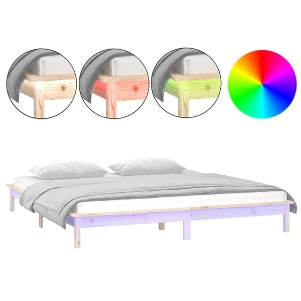 vidaXL Estrutura de cama c/ LEDs 160x200 cm madeira maci&ccedil;a