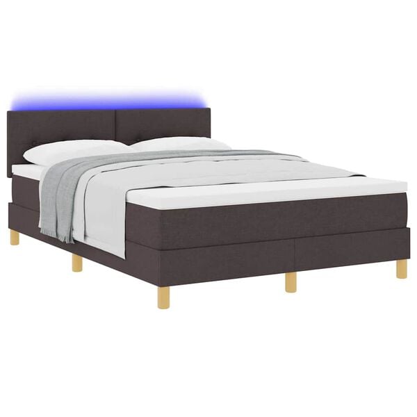 vidaXL Cama Box Spring LED com led Marrom Escuro 160 x 200 cm tecido
