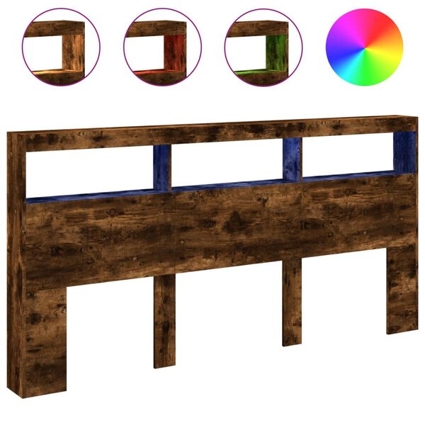 vidaXL Arm&aacute;rio de cabeceira c/ luzes LED 200x17x102 cm carvalho fumado