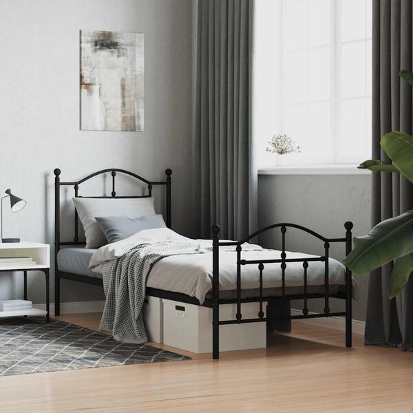 vidaXL Estrutura de cama com cabeceira e p&eacute;s 90x190 cm metal preto