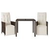 vidaXL 3 pcs conjunto bistr&ocirc; de jardim c/ almofad&otilde;es vime PE castanho