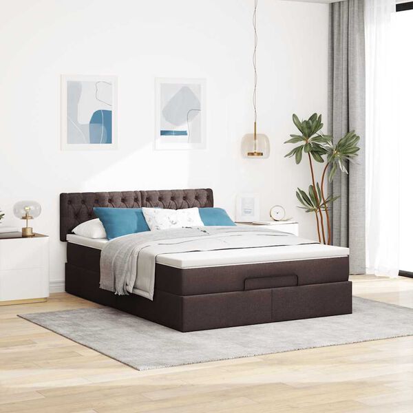 vidaXL Cama otomana com colch&atilde;o & LEDs 140x190 cm castanho escuro