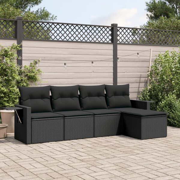 vidaXL 5 pcs conjunto sof&aacute;s de jardim com almofad&otilde;es vime PE preto