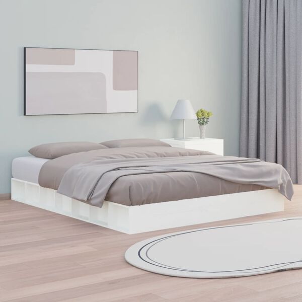 vidaXL Estrutura de cama king 150x200 cm madeira maci&ccedil;a branco