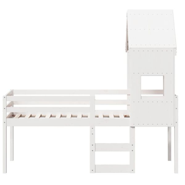 vidaXL Cama alta com telhado 90x190 cm pinho maci&ccedil;o branco