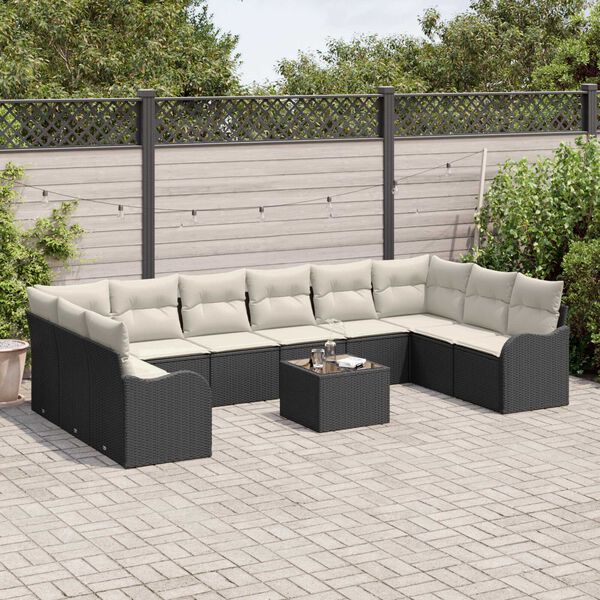 vidaXL Conjunto de Sof&aacute; de Jardim 11 pcs Preto e Branco vime PE