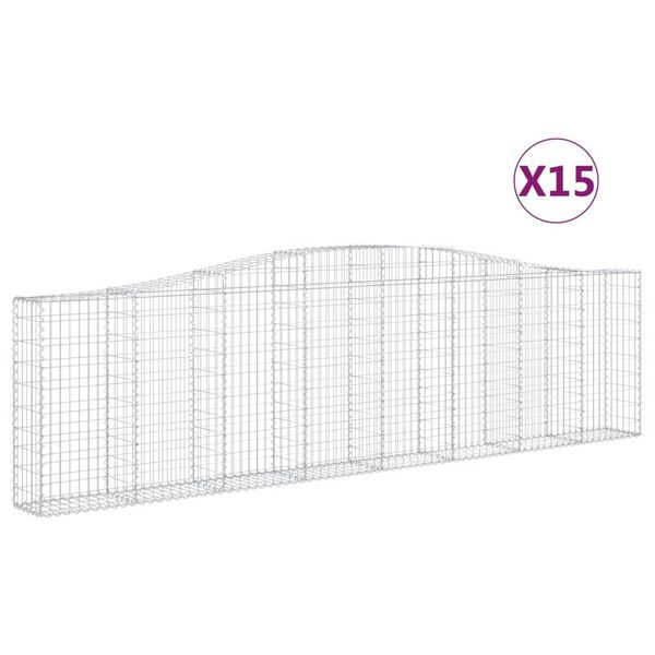 vidaXL Cestos gabi&atilde;o arqueados 15 pcs 400x30x100/120 ferro galvanizado